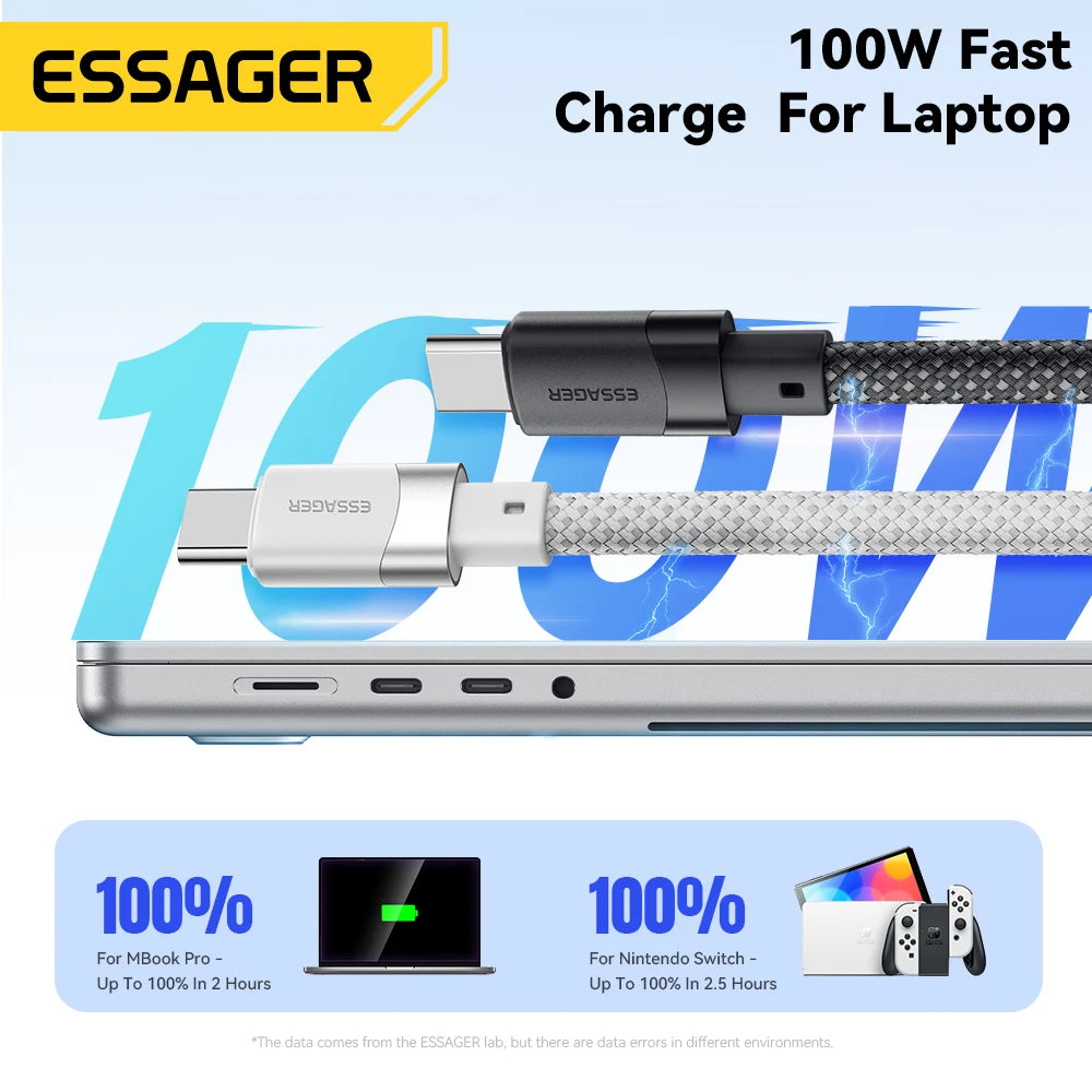 Essager USB-C to USB-C Magnetic Fast Charger Cable – 100W/65W Type-C Data & Charging Wire for iPhone 15, Samsung & Laptops