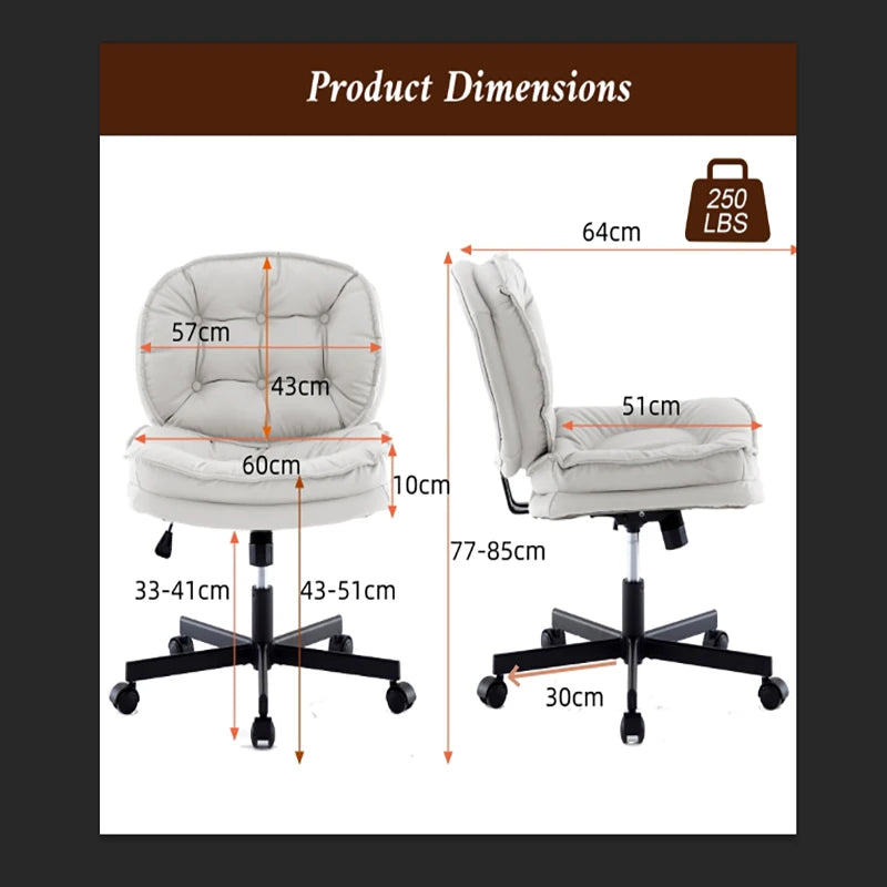 💺 Armless Office Desk Chair – PU Leather Wide Cross-Legged Task Chair with Wheels & Adjustable Swivel