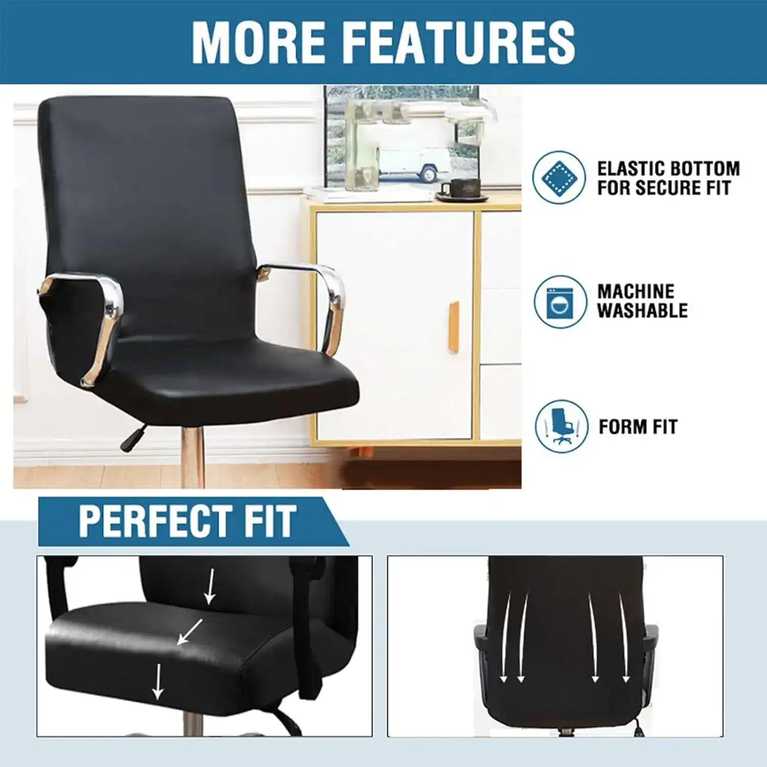 Waterproof Stretch Chair Cover for Office Chairs – PU Leather Slipcover with Elastic Base, Universal Fit Rotating Computer Seat