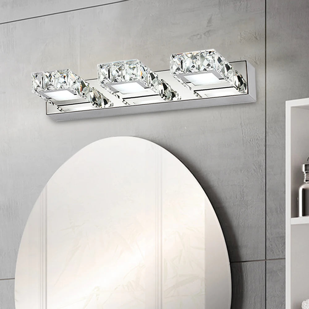 K9 Crystal LED Bathroom Mirror Light – Modern 3-Head Wall Mounted Vanity Fixture, IP65 Waterproof, 6000K