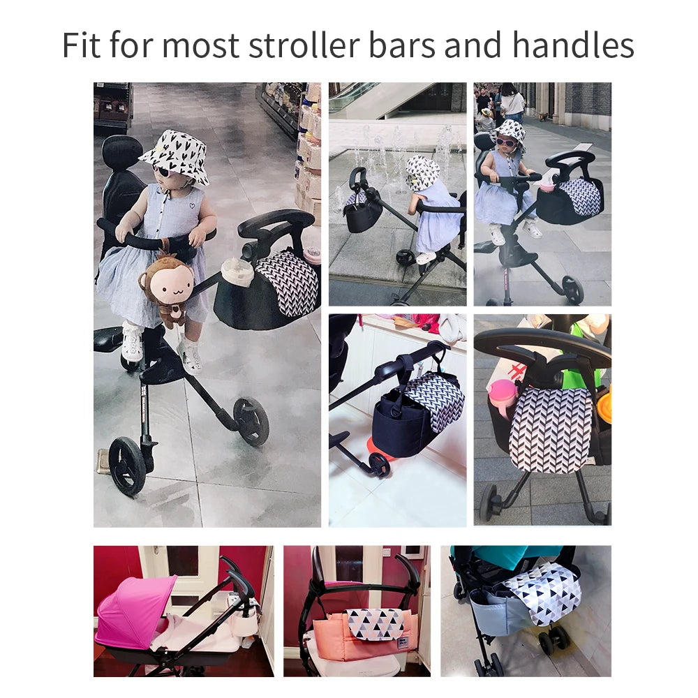 Universal Baby Stroller Organizer & Expandable Diaper Bag – Shoulder Strap, Cup Holder & Zipper Pocket Travel Caddy
