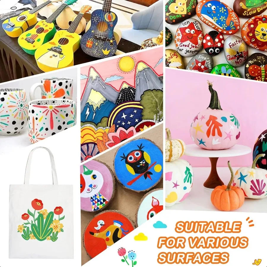 24-Color Dual-Tip Acrylic Paint Pens – Multi-Surface DIY Art Markers