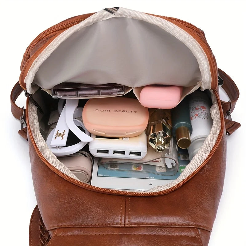 Stylish Women’s Faux Leather Backpack – Chic Work & Travel Bag with Polyester Lining | Spacious Everyday Fashion Daypack