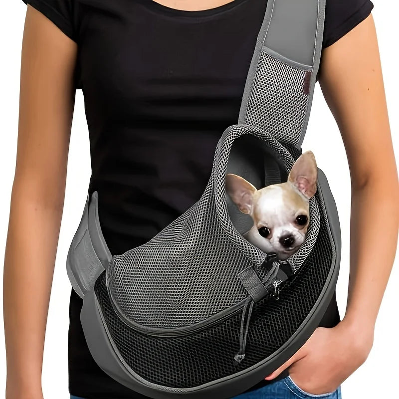 Portable Mesh Pet Shoulder Bag – Breathable Crossbody Cat & Dog Carrier Chest Backpack for Travel & Daily Walking