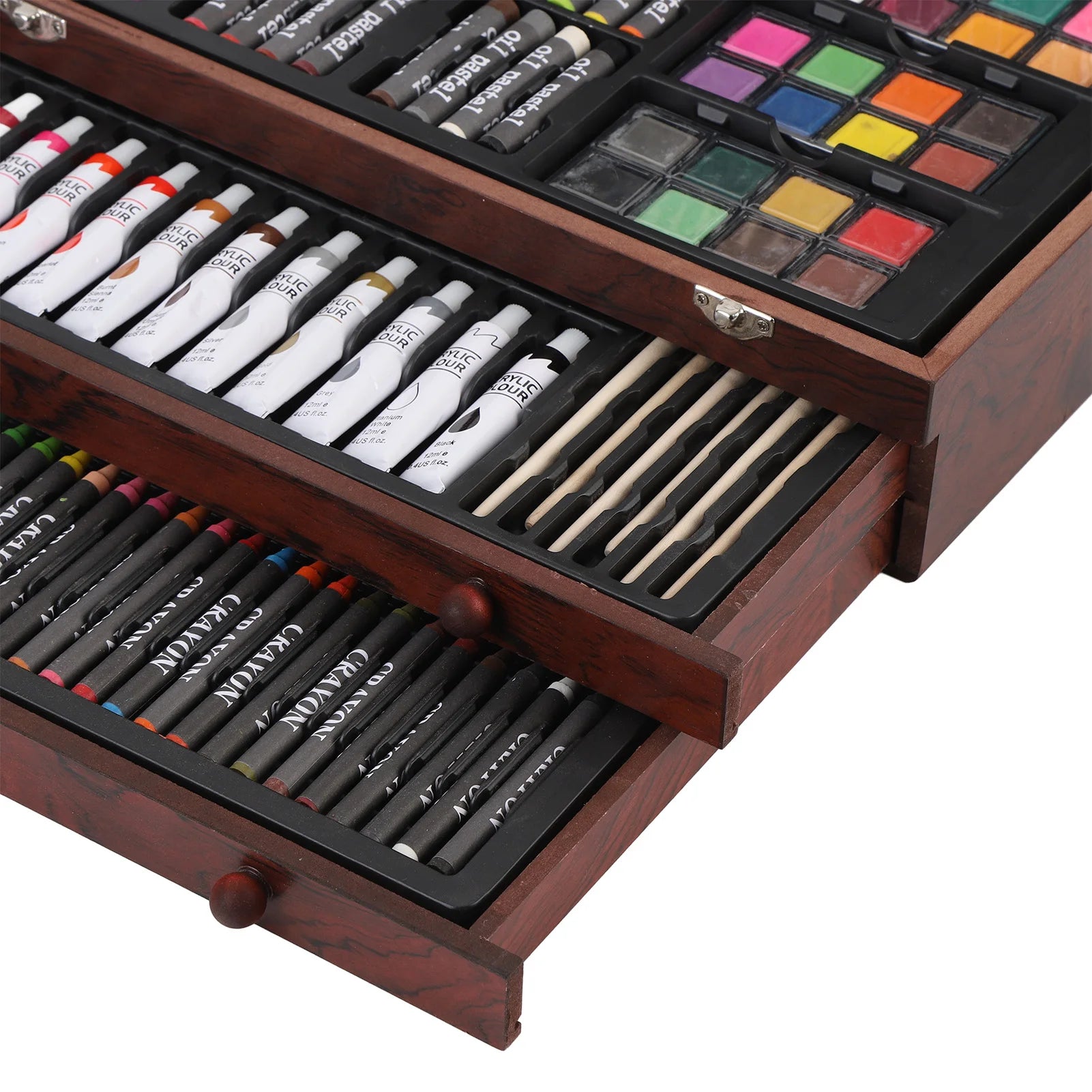 142-Piece Ultimate Wooden Art Set – 24 Colored Pencils, 24 Oil Pastels, 60 Crayons & Watercolor Kit 🎨