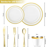 600pcs Gold Disposable Plates Dinnerware Set – Heavy-Duty Plastic Dinner & Dessert Plates for 100 Guests | Elegant Party Tableware