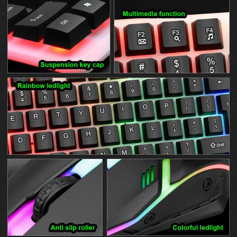 Limeide GTX350 Glow Keyboard and Mouse Kit – Upgraded USB Wired 104-Key Keyboard with Cap Cover & Optical Mouse for Home & Office