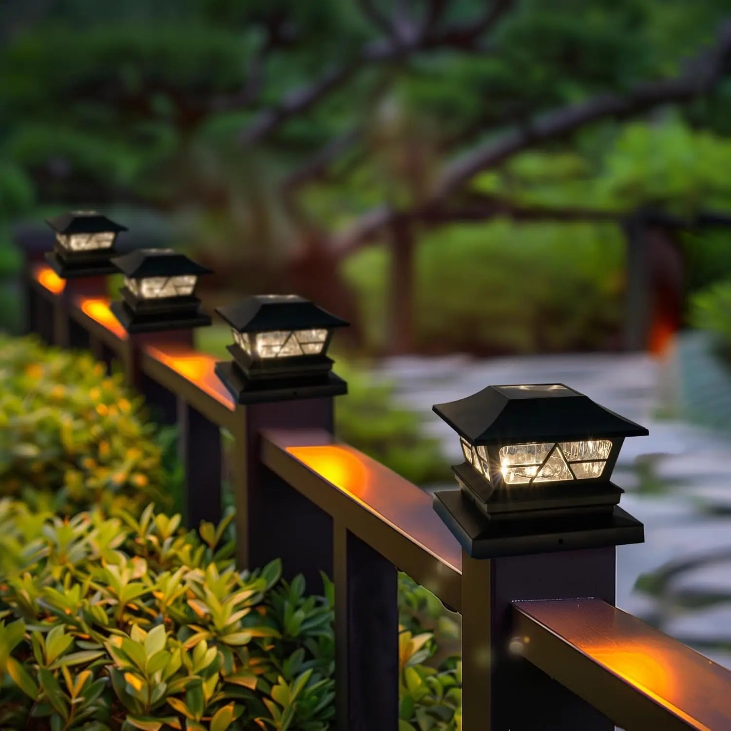 4-Pack Solar Fence Post Lights – Dual-Mode Waterproof Color-Changing Lights (Warm & Cool White) for 4x4 / 5x5 / 6x6 Wooden Posts