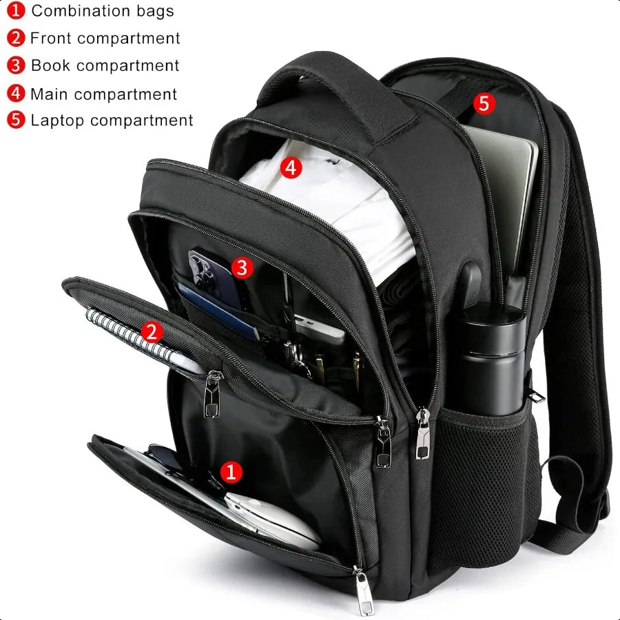 15.6" Anti-Theft School Laptop Backpack – USB Charging Water-Resistant Bookbag for Teen Boys | Ergonomic College Study Daypack