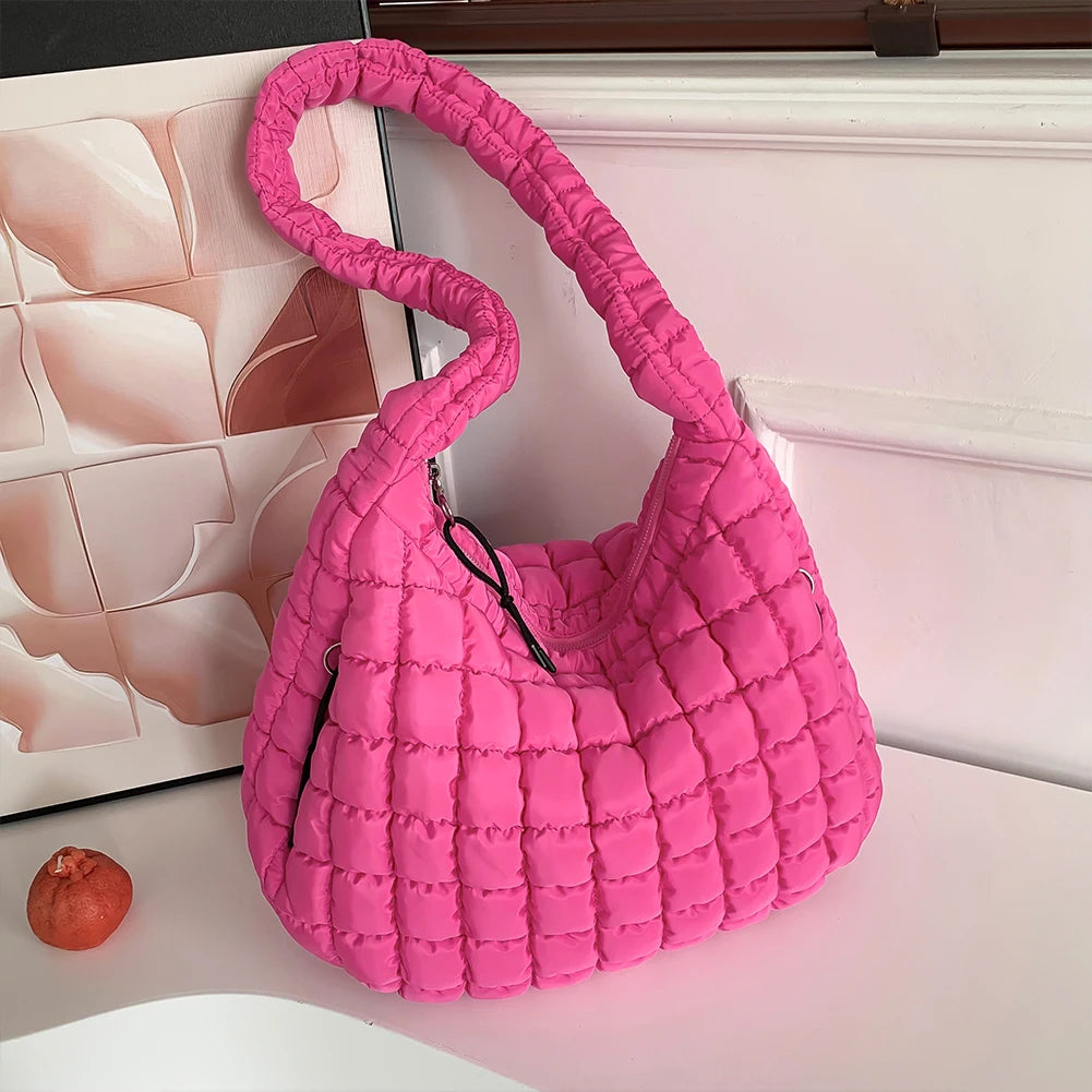 Women’s Stylish Quilted Puffer Shoulder Bag 👜 – Large Capacity Commuter Satchel & Padded Sling Tote