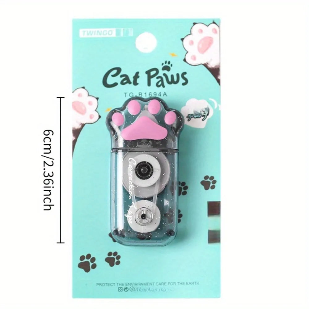 3-Piece Cute Cat Paw Correction Tape Set – White-Out Roller for School & Office