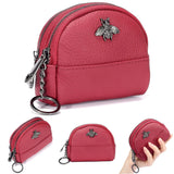 Cute Bee Decor Women’s Leather Coin Purse – Small 2-Zipper Wallet with Keychain Ring