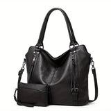 Women’s 2-Piece Tote & Crossbody Set – Large PU Leather Shoulder Bag + Matching Clutch with Cow-Pattern Accents