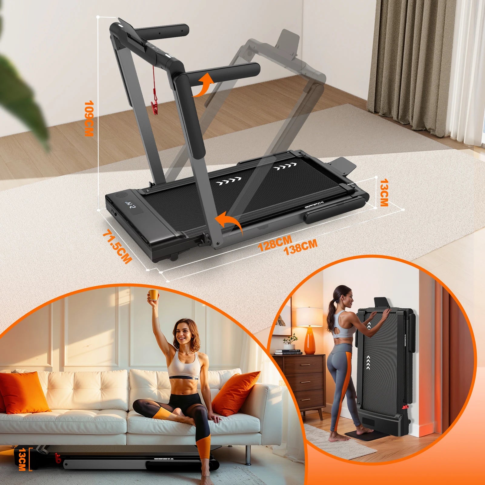 *Mettlematic 2‑in‑1 Foldable Treadmill — 12 km/h Top Speed, Dual LED Display, 12 Programs, App Compatible (2-Year Warranty) 🏃‍♂️