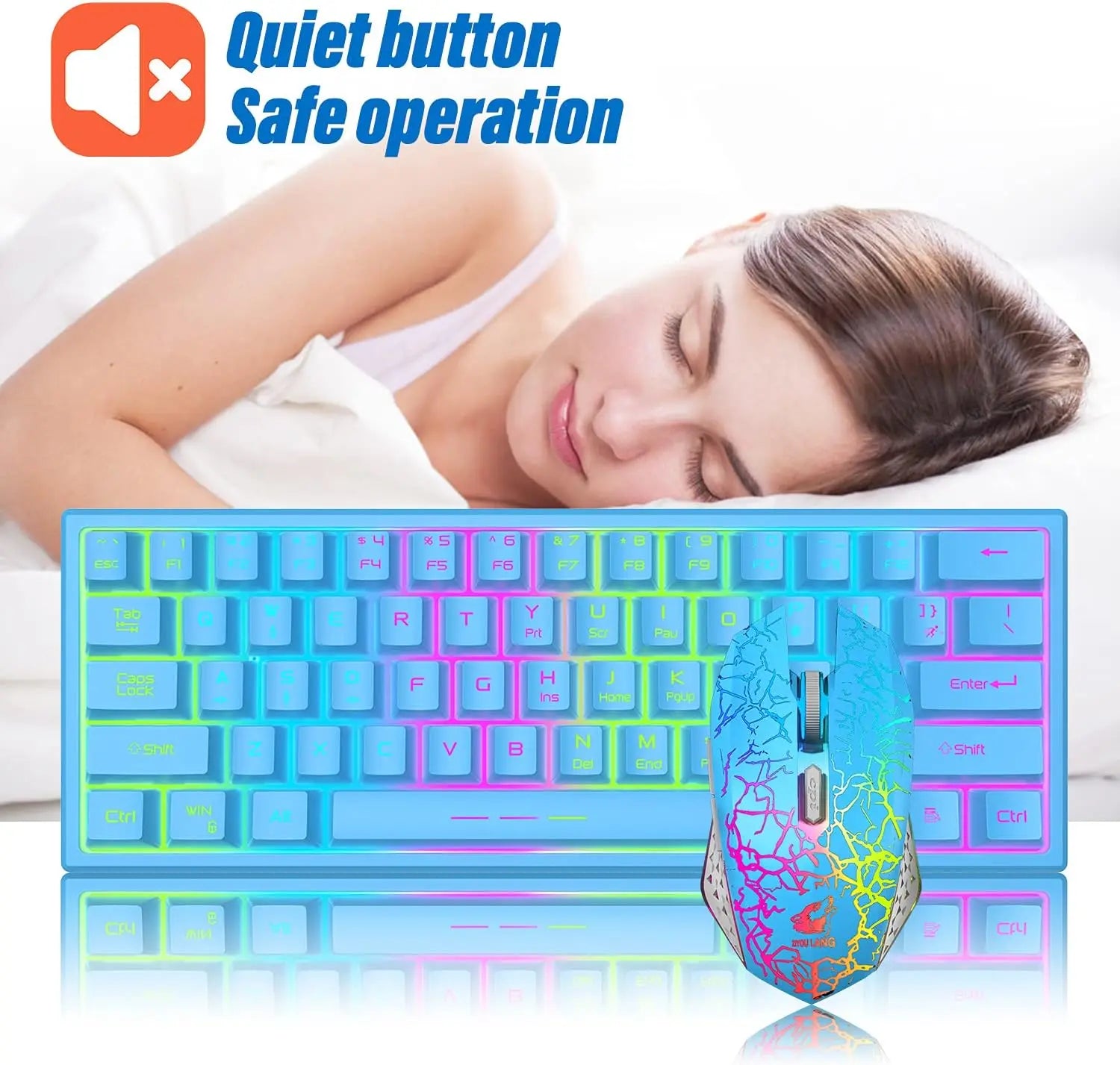 Mambasnake X Ziyou Lang T61 Wireless Gaming Keyboard and Mouse Combo – 61-Key Ergonomic Design with Rainbow LED Backlight