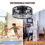 18" Caged Low-Profile Ceiling Fan with Light – Black Flush Mount Fandelier & Remote, Rustic Farmhouse Style 💡🌀