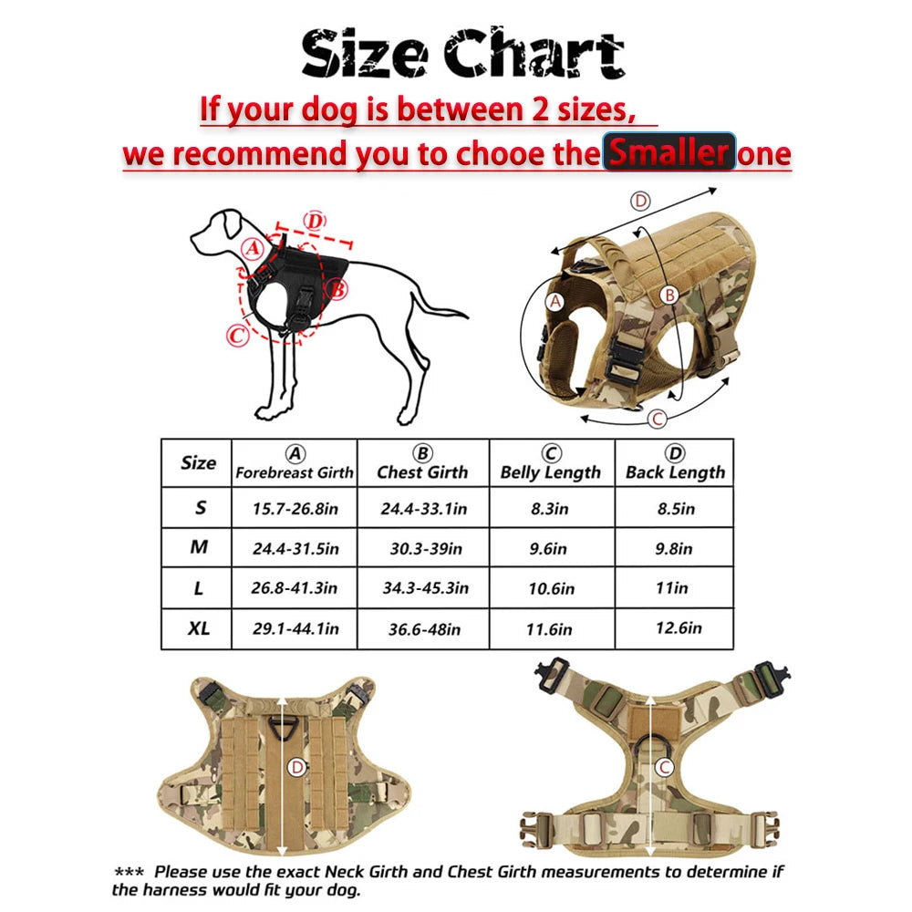 Military Tactical Large Dog Harness Set – Training Vest with Collar, Leash, Bags & Patches for Malinois & Large Breeds
