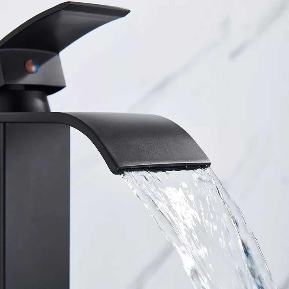 Black Waterfall Basin Faucet – Single Hole Mixer Tap for Vanity & Vessel Sinks