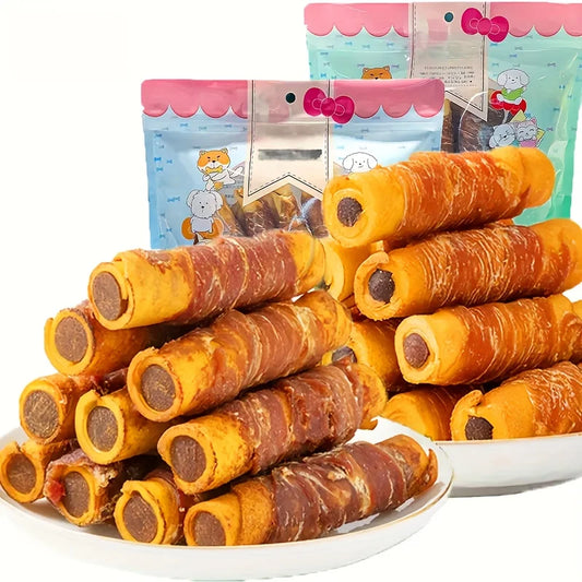 Chicken Wrapped Cowhide Sticks – Natural Dog Snacks Made with Real Chicken & Beef Skin (150g / 5.29oz)