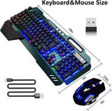 Wireless Gaming Keyboard & Mouse Set – Rainbow RGB Backlit Rechargeable Keyboard with 7-Color Silent Mouse & Gaming Pad