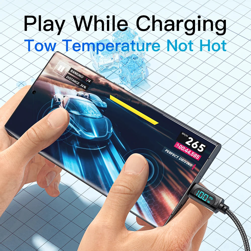 Essager LED USB-C to USB-C Cable – 100W PD & QC3.0 Fast Charging Display Cable for MacBook, Xiaomi, Samsung & Laptops