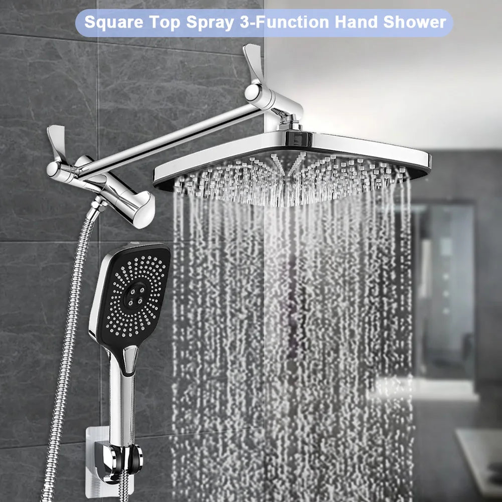 12-Inch Rainfall Shower Faucet Set – 3-in-1 Settings with Handheld & Top Spray