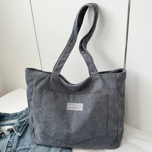 Women’s Corduroy Tote Bag with Pockets – Large-Capacity Shoulder Handbag for School, Work & Shopping
