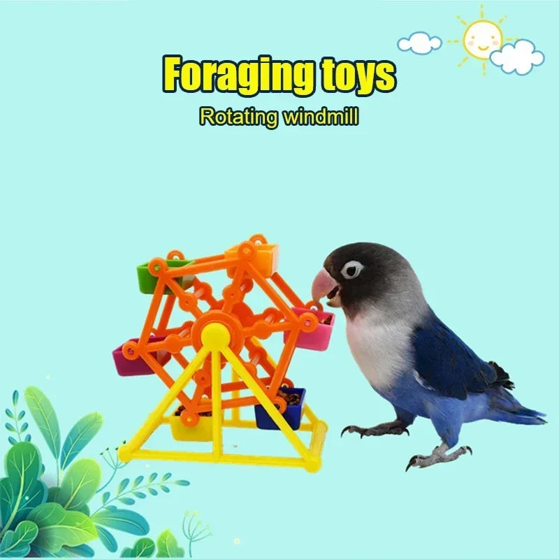 Bird Foraging Windmill Toy – Creative Rotating Parrot Feeder, Colorful Intelligence Training & Pecking Cage Toy