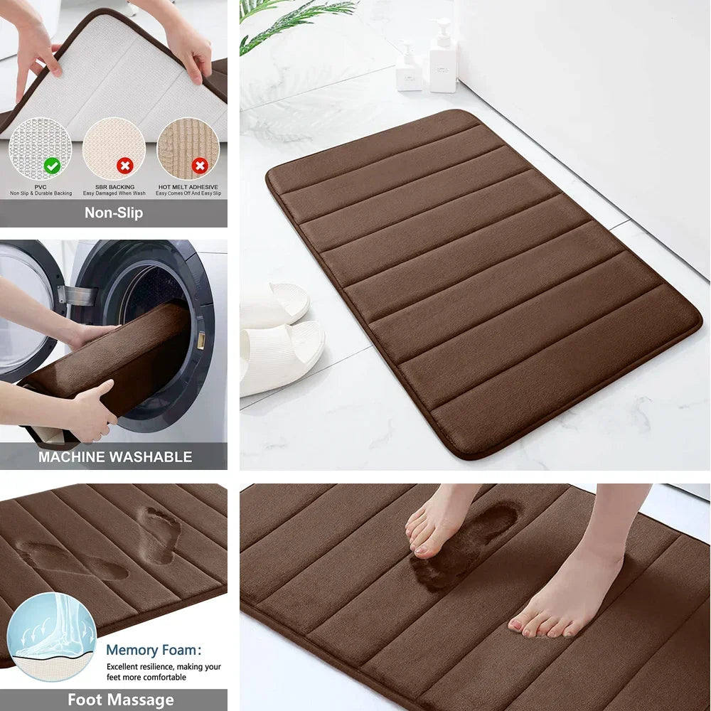 Super Absorbent Memory Foam Bath Mat – Non-Slip Soft Bathroom Rug for Shower, Bathtub, Toilet 🚿🛁