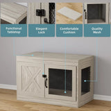 Corner Wooden Dog Crate Furniture – 36" Indoor Kennel with Double Doors & Mesh Cage for Small & Medium Dogs