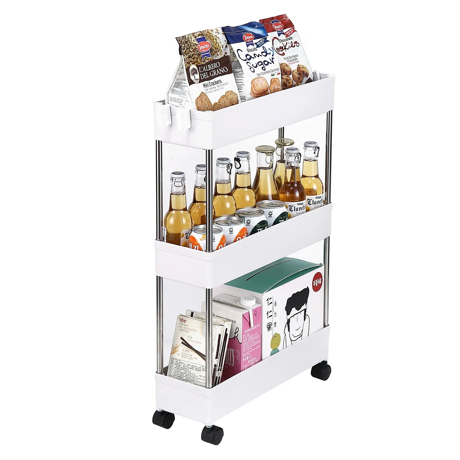 3-Layer Ultra-Thin Mobile Slim Storage Cart – Plastic & Stainless Steel, Suitable for Kitchen, Bathroom & Laundry