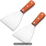 Set of 2 Large Stainless Steel Spatulas with Wooden Handles – Slotted & Solid Turner for Grilling, Iron-Plate, Pizza & Steak Cooking