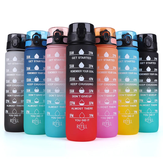 1000ml Motivational Water Bottle with Handle – Frosted Gradient Time Marker Fitness Cup