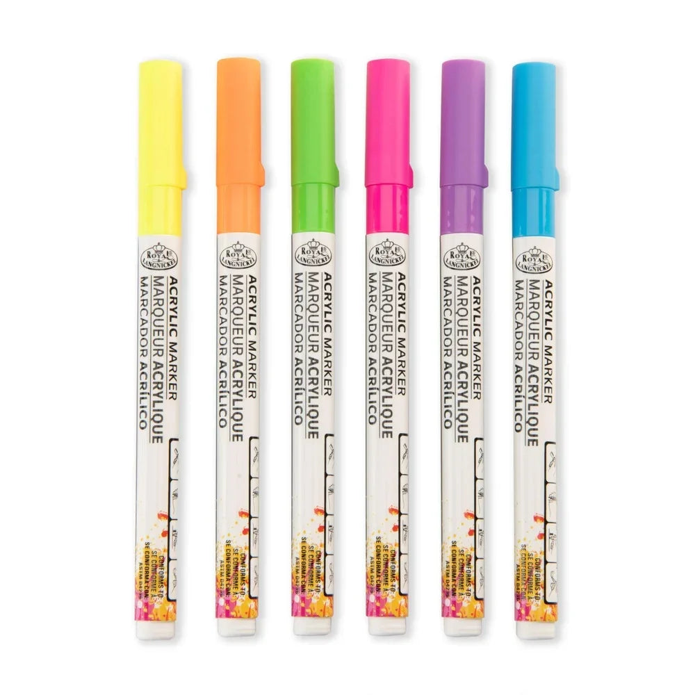 Neon Acrylic Paint Markers – 6-Pack Fine Point Non-Toxic Art Pens for Multi-Surface Painting & Crafts 🌈