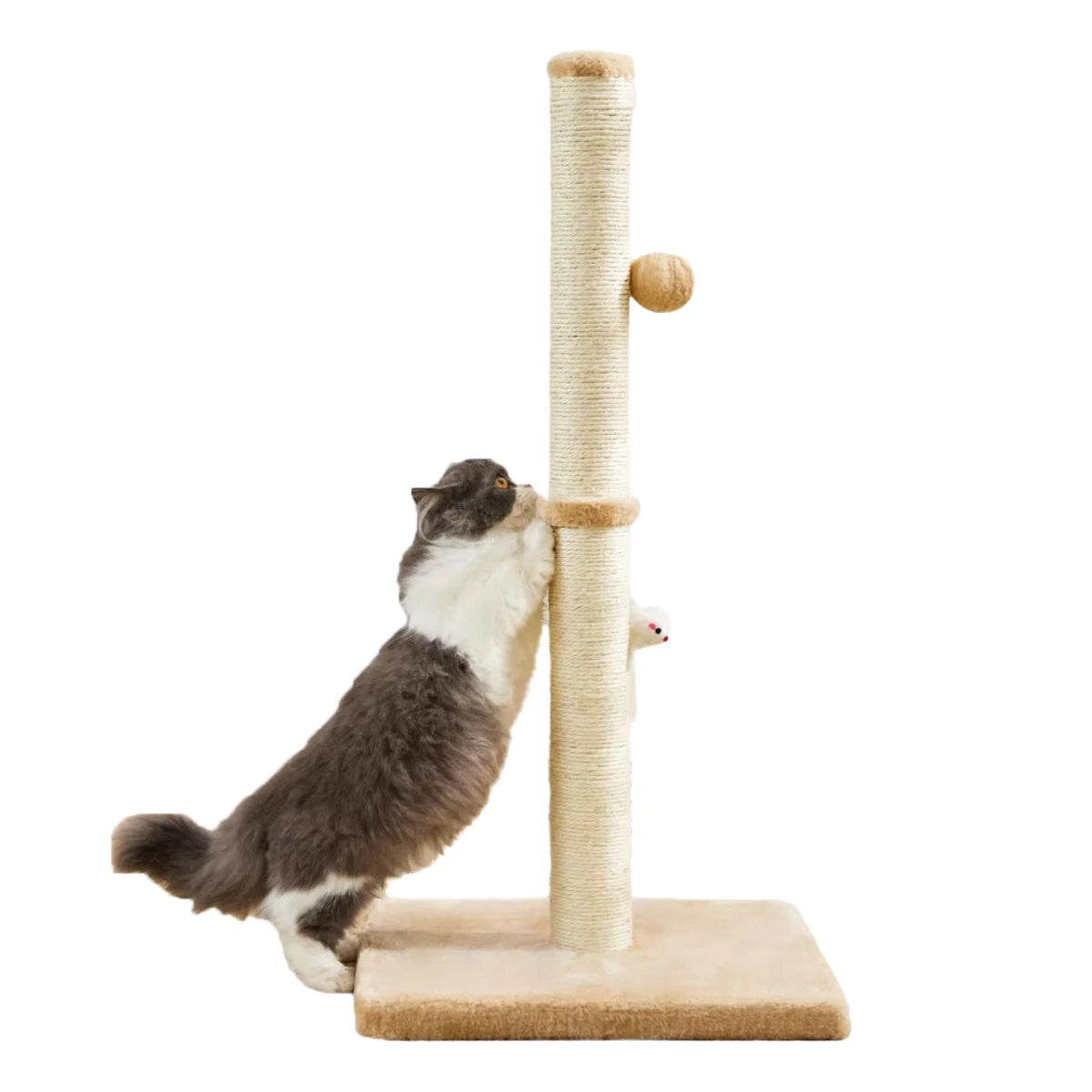 32" Tall Cat Scratching Post – Large Sisal Rope Scratcher with Dual Hanging Balls, Durable Post for Adult Indoor Cats