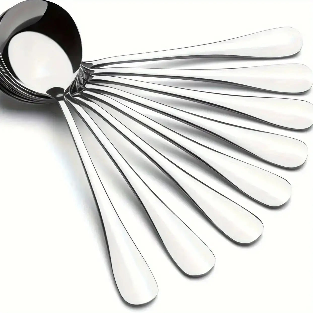 Heavy-Weight Round Stainless Steel Soup Spoons – Set of 8 Bouillon Spoons, DishwasherSafe