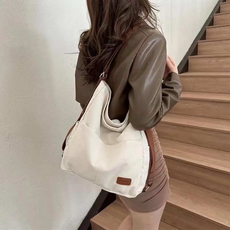 2025 women’s canvas tote bag – large-capacity handbag, multi-functional casual crossbody & shoulder bag for shopping and daily use