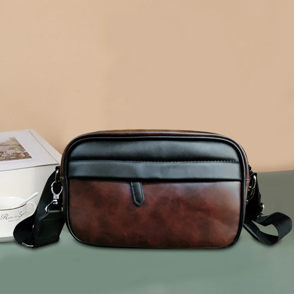 Men’s Casual Business Crossbody Bag – Classic Plaid Small Square Shoulder Satchel with Wide Strap for Work & Travel