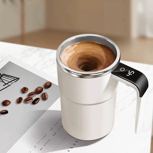 Rechargeable Automatic Coffee Mixer Cup – Stainless Steel Electric Stirrer with Temperature Display & USB Charging