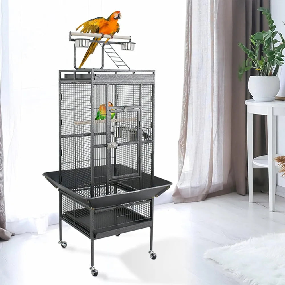 PlayTop XL Wrought-Iron Bird Cage with Rolling Stand — For Parakeets, Cockatiels, Quakers & Conures