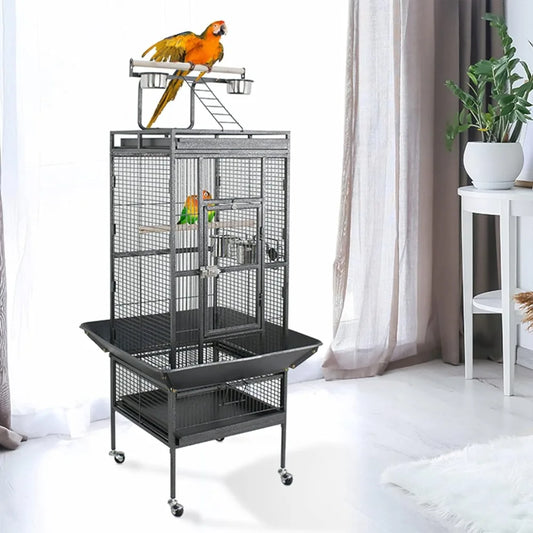 PlayTop XL Wrought-Iron Bird Cage with Rolling Stand — For Parakeets, Cockatiels, Quakers & Conures