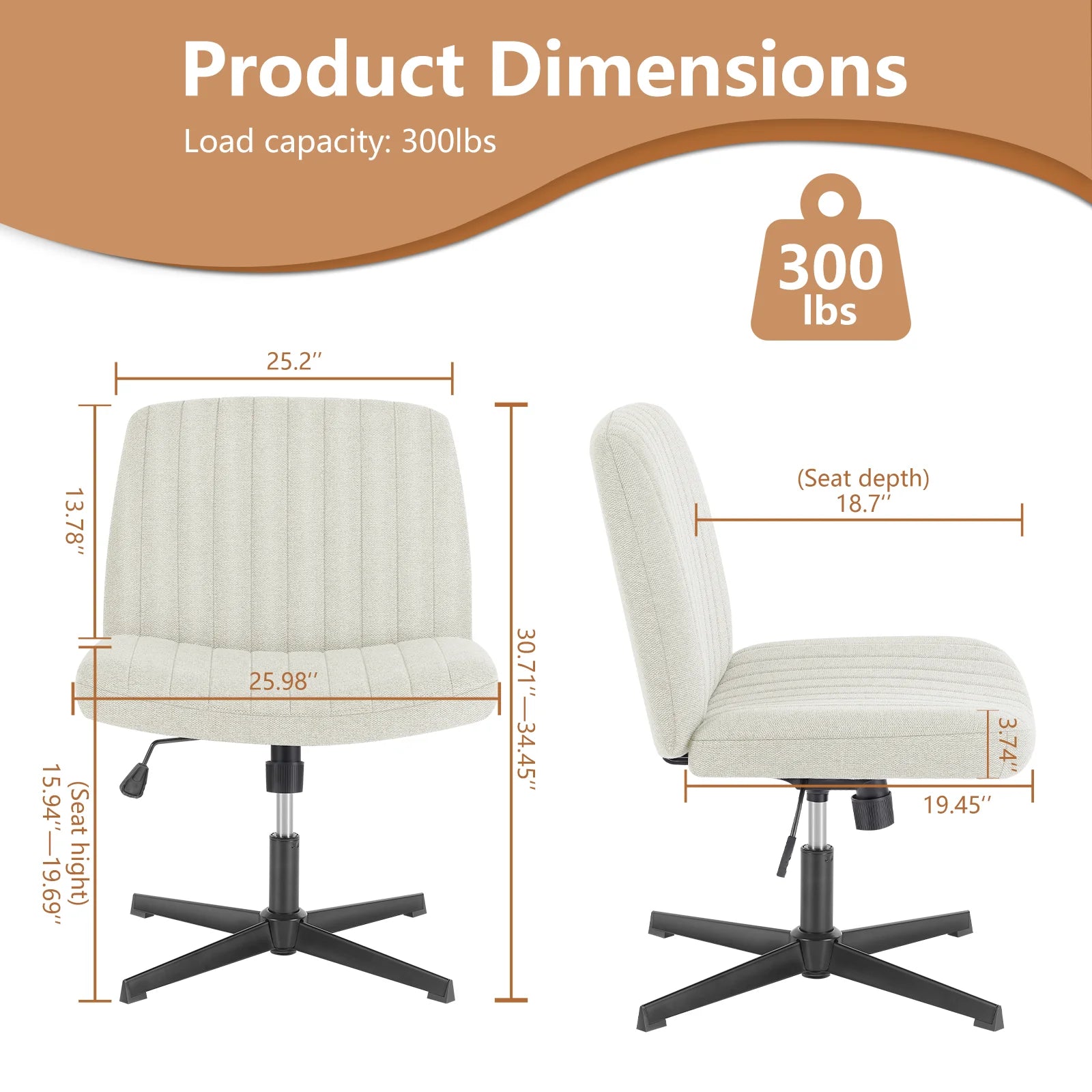 🪑 JHK Cross-Legged Rocking Gaming Chair – Armless Wide Fabric Swivel Task & Vanity Chair for Office & Living Room