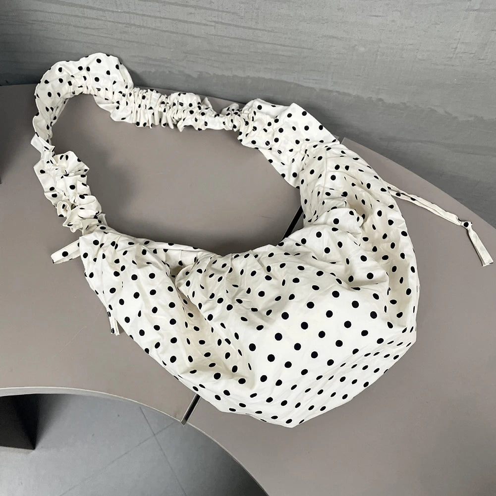 Polka Dot Chic Under-Arm Shoulder Bag for Women – Large Capacity Pleated “Dumpling” Tote for Party & Vacation