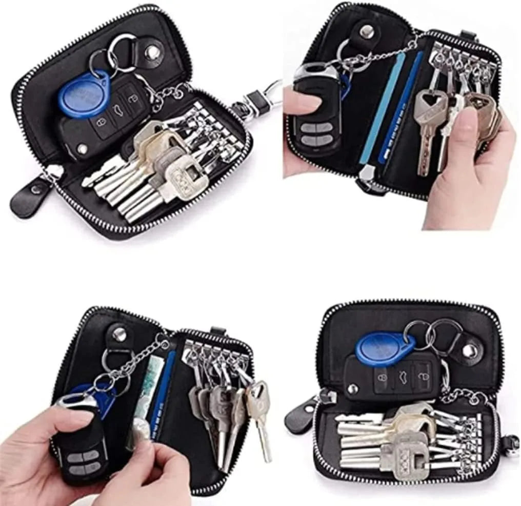 Genuine Leather Keychain Men Women Key Holder Organizer Pouch Cow Split Car Key Wallet Housekeeper Key Case Mini Card Bag