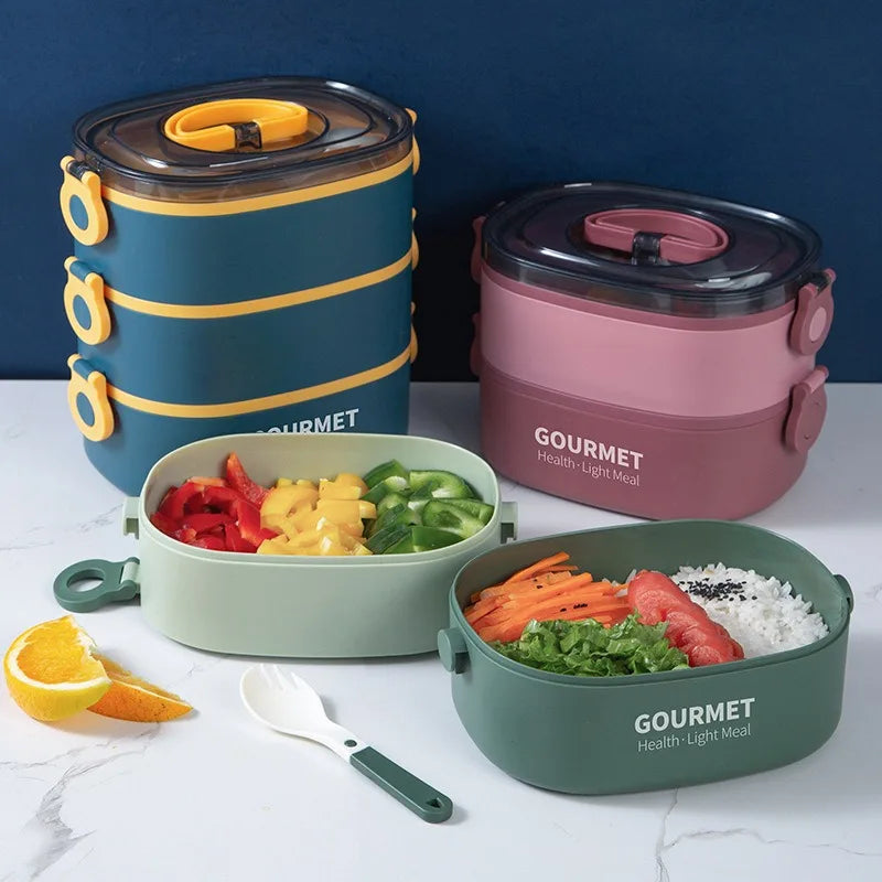 Stackable 3-Layer Bento Lunch Box – Leak-Proof Large Capacity Microwave-Safe Food Container