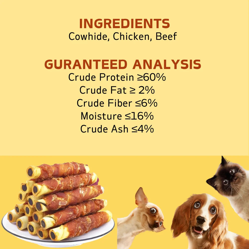 Chicken Wrapped Cowhide Sticks – Natural Dog Snacks Made with Real Chicken & Beef Skin (150g / 5.29oz)