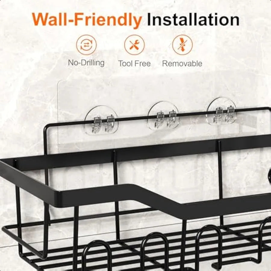 5-Pack No-Drill Shower Caddy Set – Large Capacity Rust-Proof Wall-Mounted Organizer Black