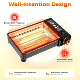 Portable Butane Gas Grill Stove with Dual Inlets, Adjustable Firepower & Carrying Case – Outdoor Camping BBQ