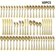 Luxury Golden Stainless Steel Flatware Set – 30/60 Piece Elegant Cutlery Set (Knives, Forks, Spoons)