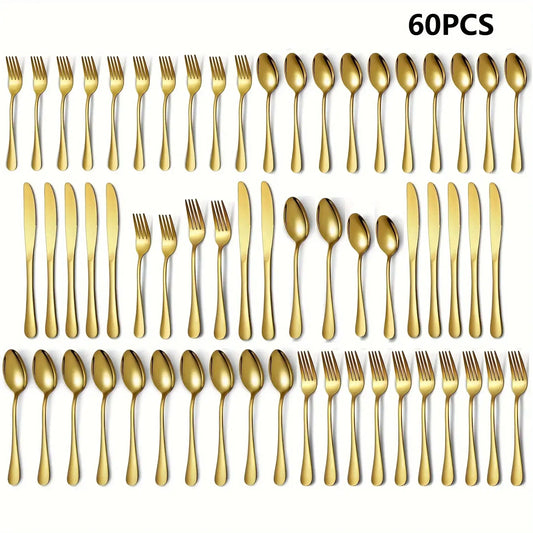 Luxury Golden Stainless Steel Flatware Set – 30/60 Piece Elegant Cutlery Set (Knives, Forks, Spoons)